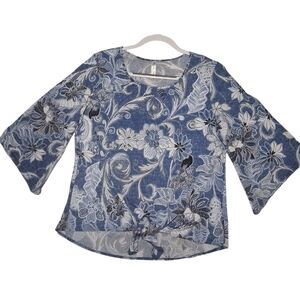 EUC PerSeption Concept Sz. XL Blue/White Bell Shaped Half Sleeve Blouse